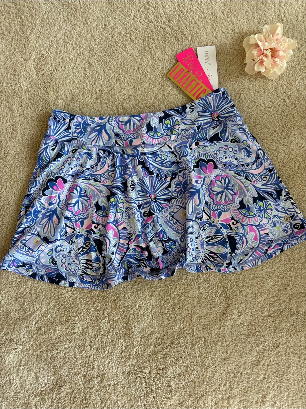 Lilly Pulitzer Luxletic Aila skort, Iris blue, namastay in the jungle, S